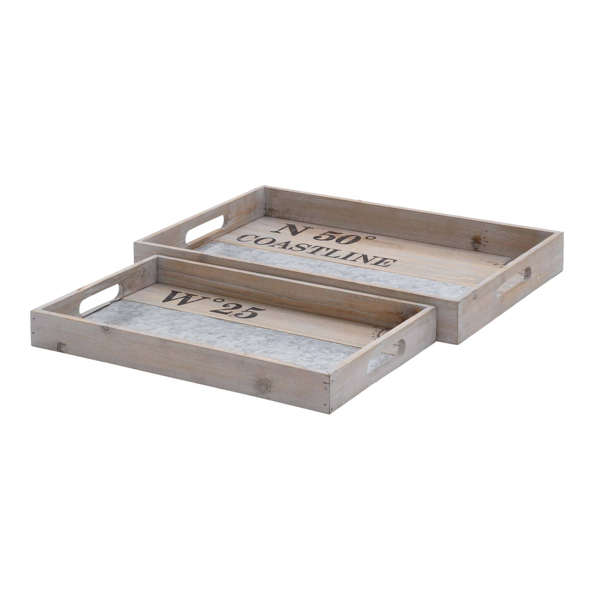 Brown Wood Coastal Tray Set
